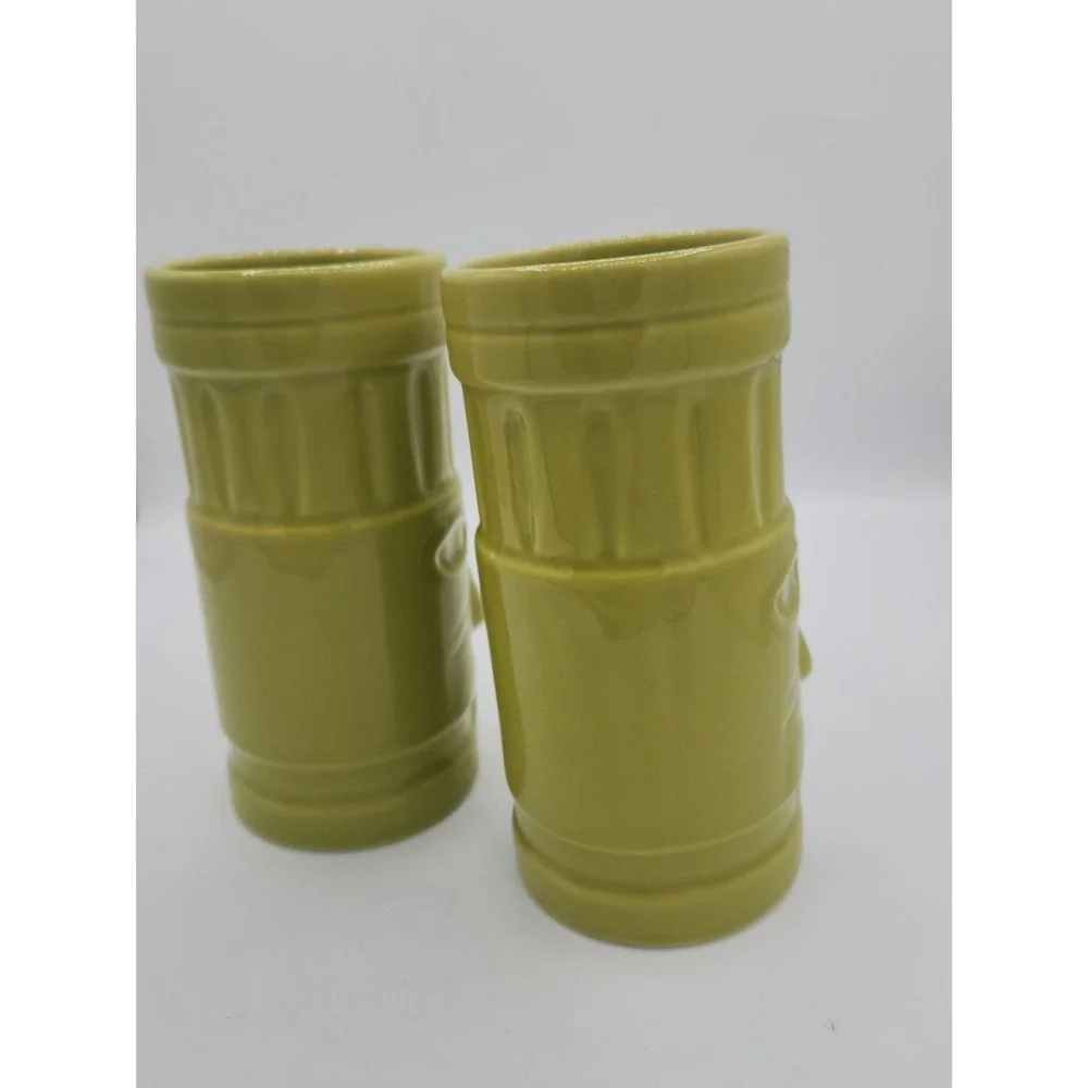 Pair Of Crate‎ and Barrel Lime Green Tiki Tall Hurricane Glasses by Jane Dixon